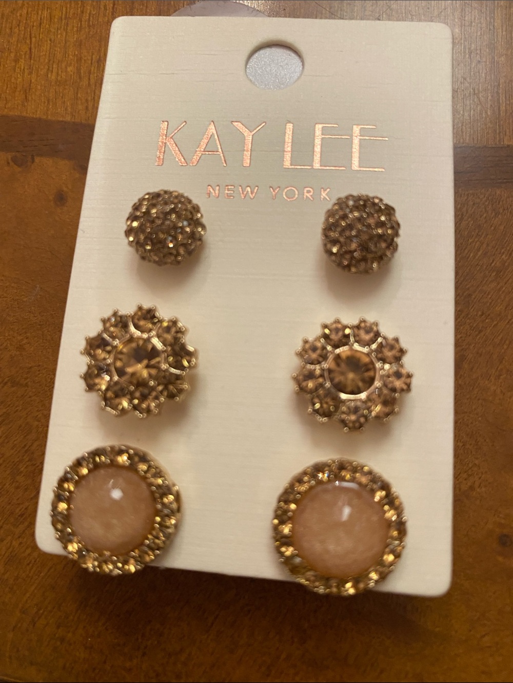 Kay Lee Gold-Tone Pink Crystal Stud Earring Set (3 Pairs)